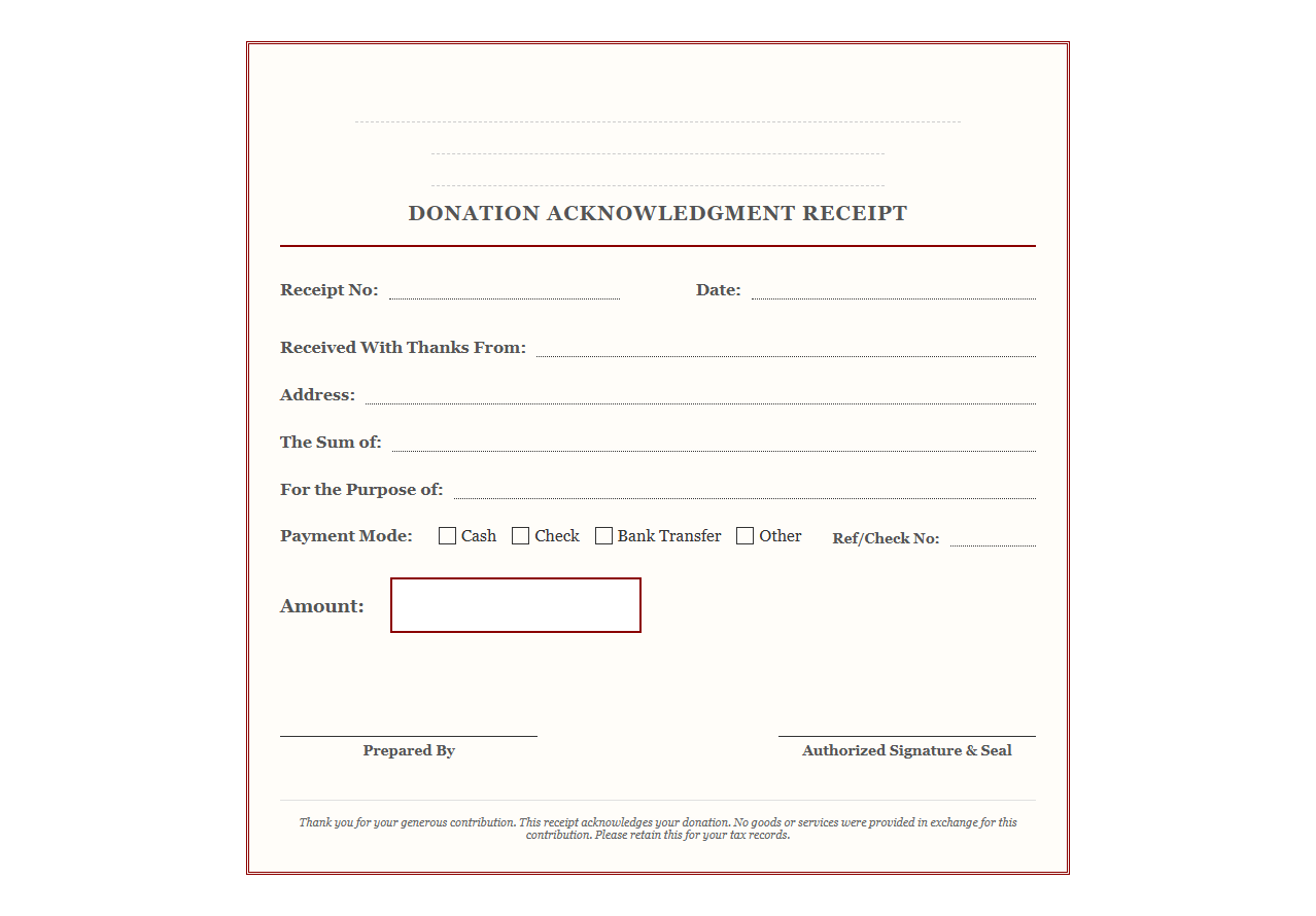 Temple Donation Acknowledgment Receipt Form