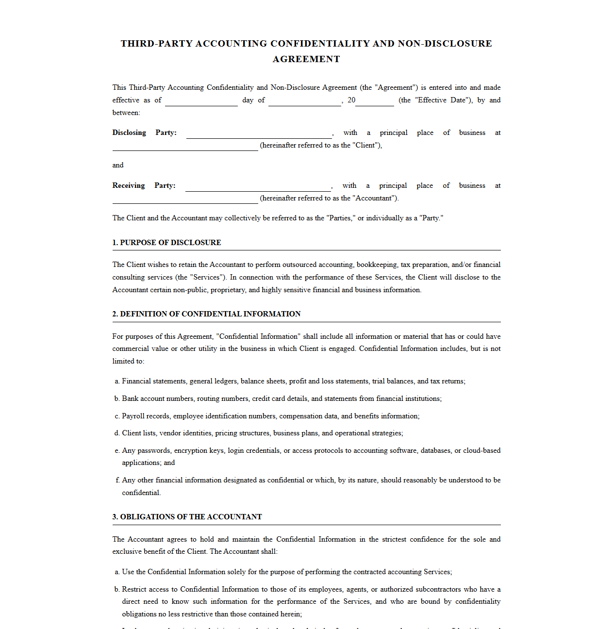 Third-Party Accounting Confidentiality and Non-Disclosure Contract