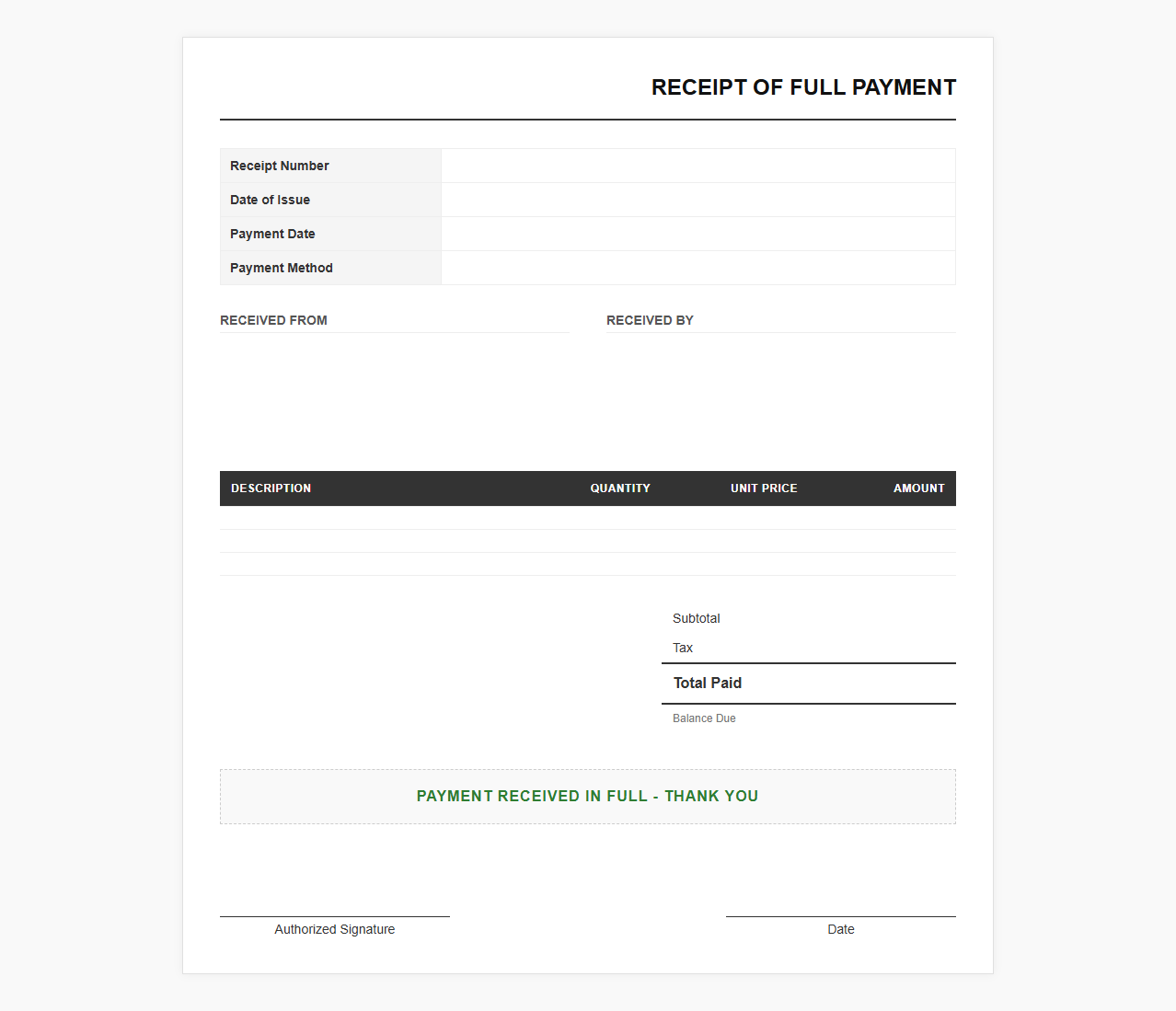 Total Payment Confirmation Template