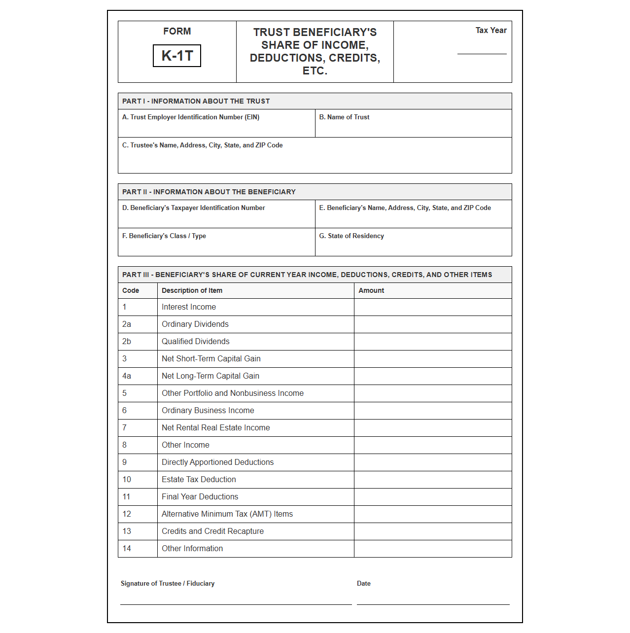 Trust Beneficiary Tax Return Template