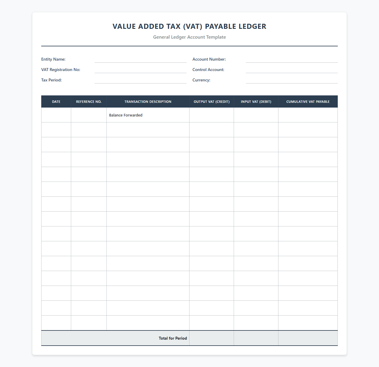 VAT Payable Ledger Template