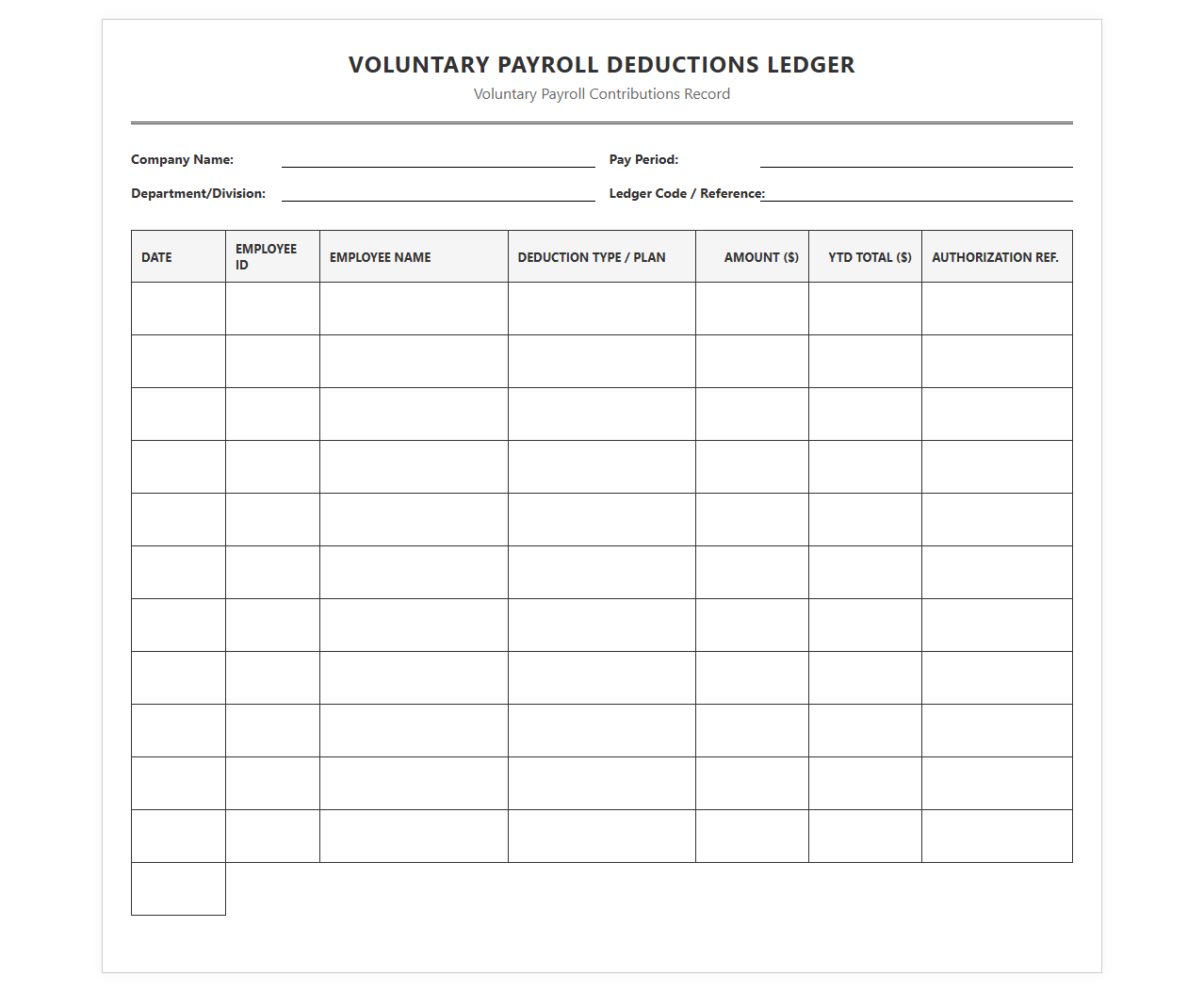 Voluntary Payroll Contributions Ledger Template