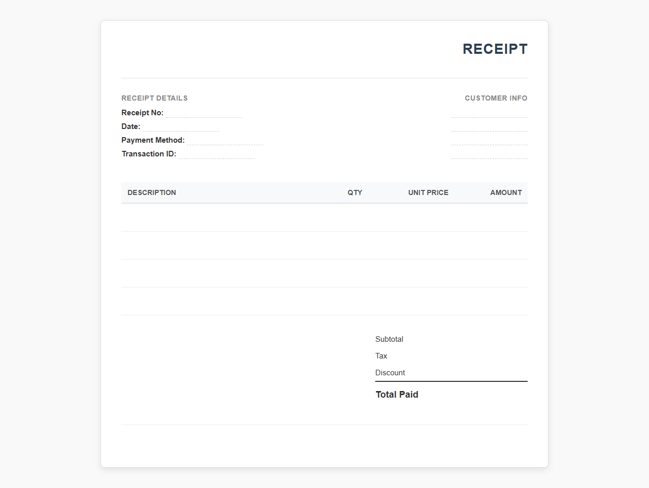 Web-Based Order Payment Receipt Template