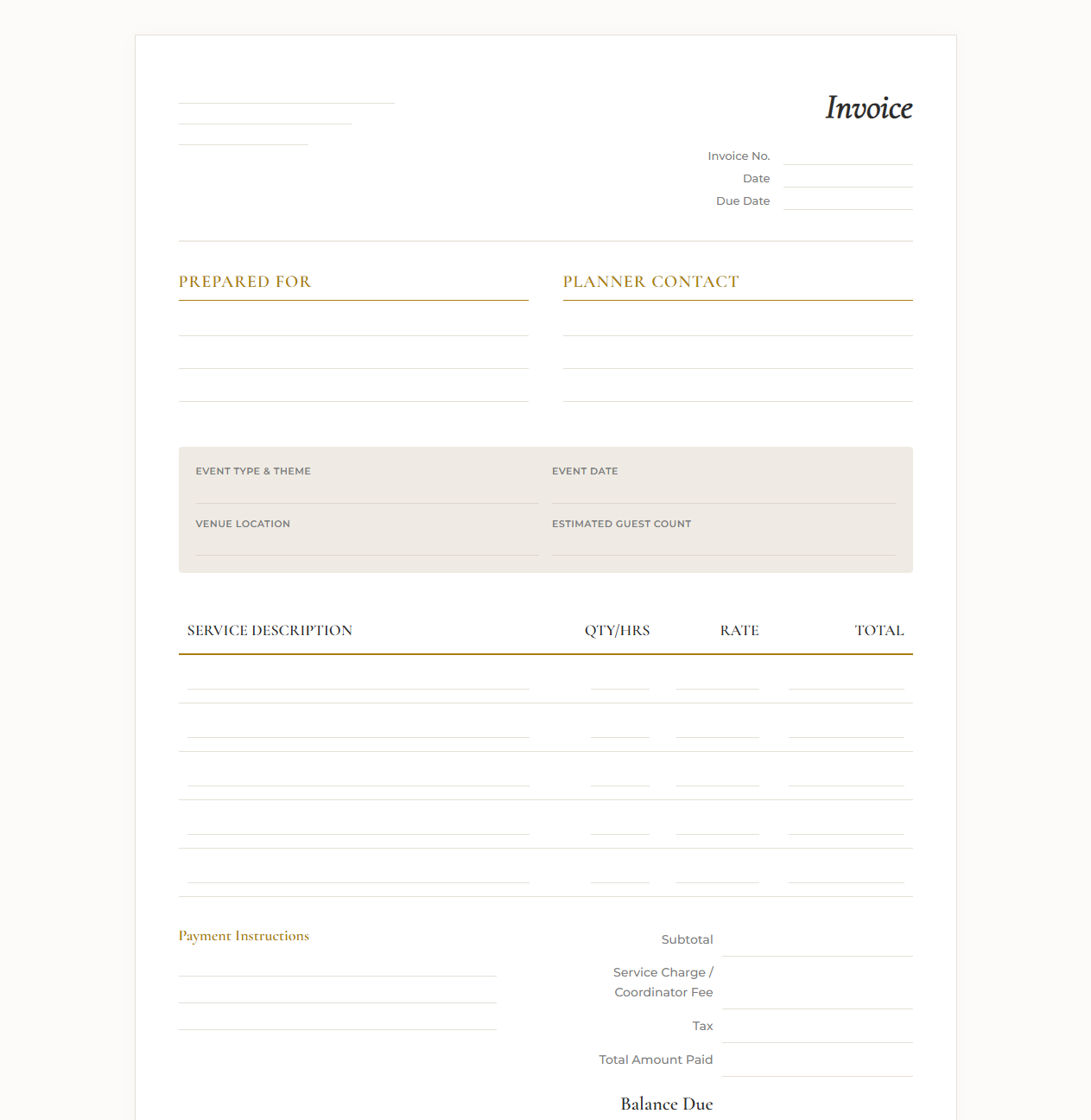 Wedding and Party Planning Invoice Template