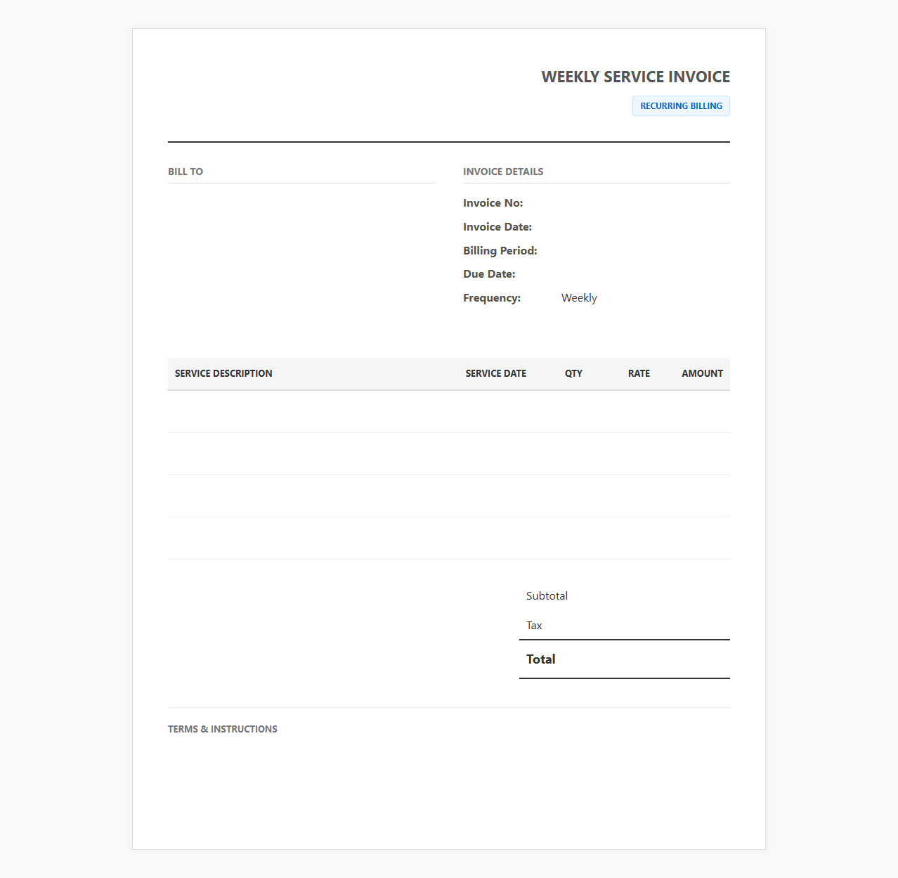 Weekly Recurring Service Invoice