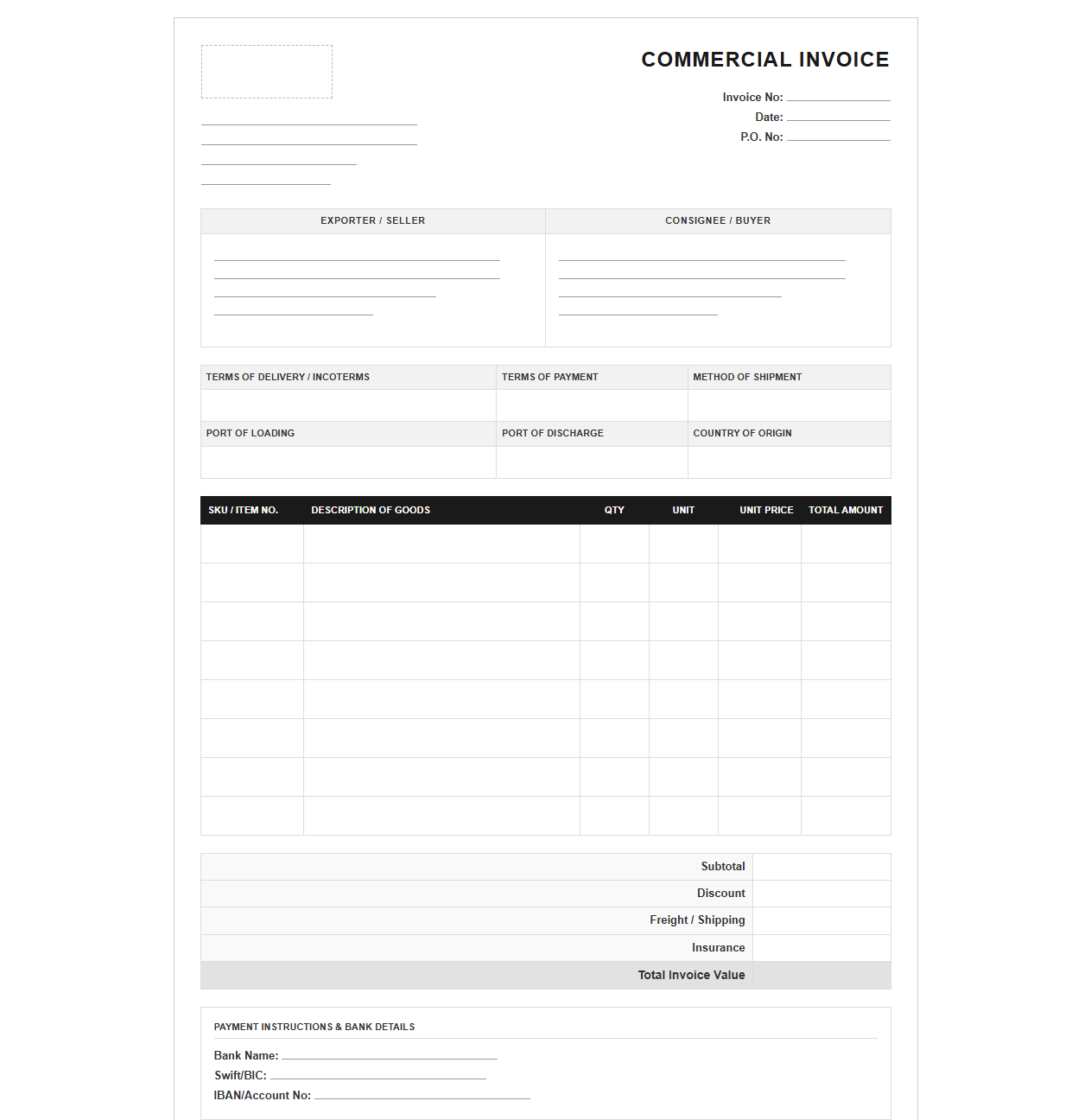 Wholesale Commercial Transaction Invoice
