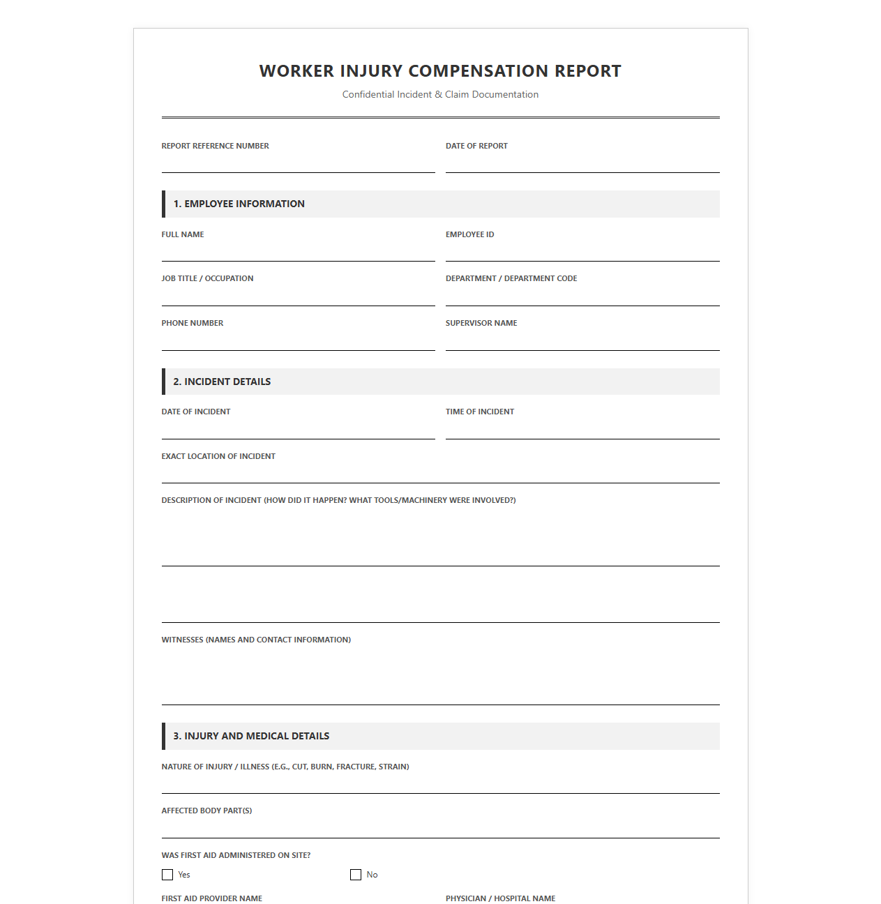 Worker Injury Compensation Report Template