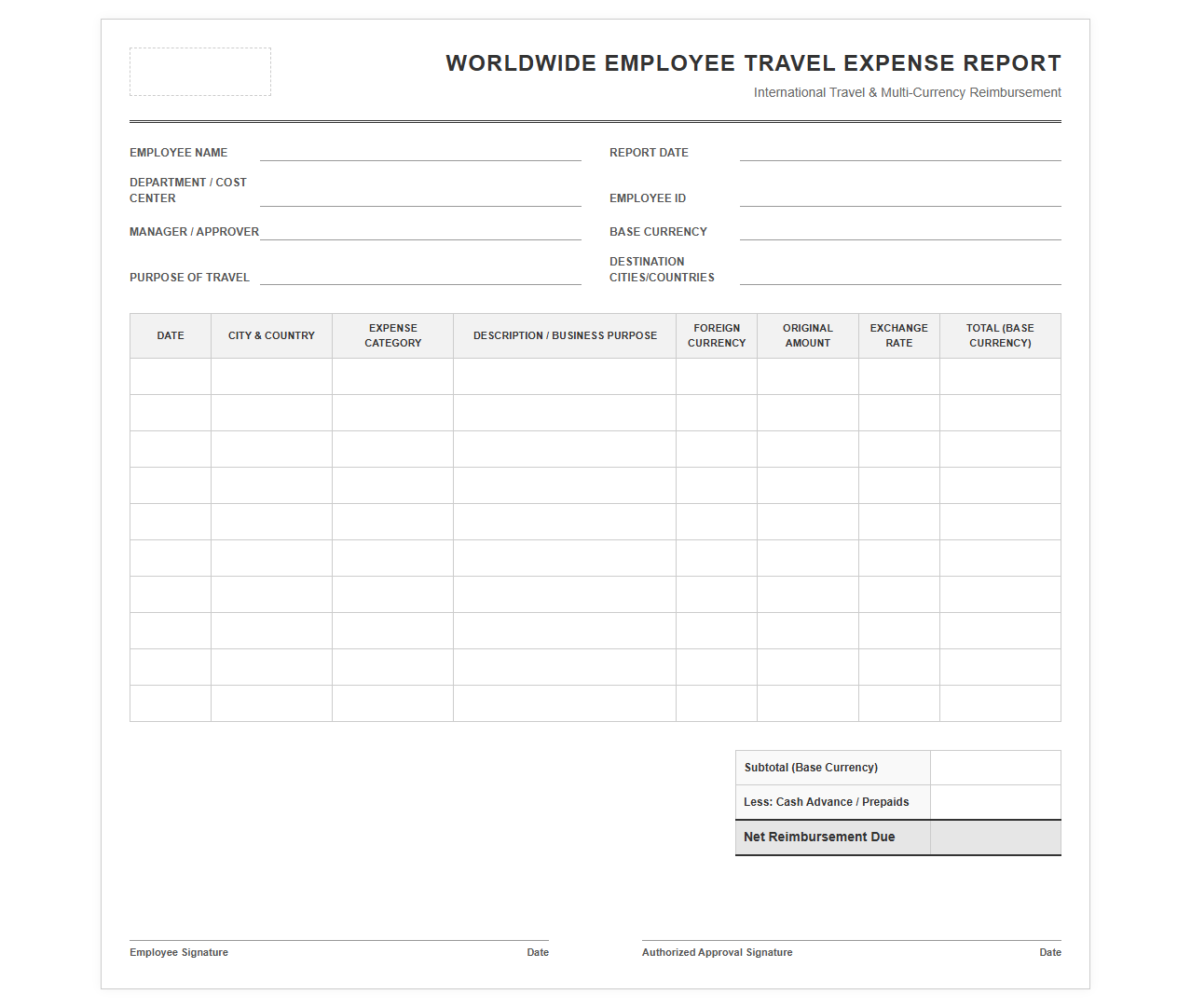 Worldwide Employee Travel Expense Report