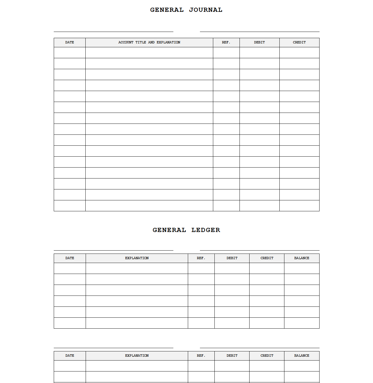Accounting Journal and General Ledger Template