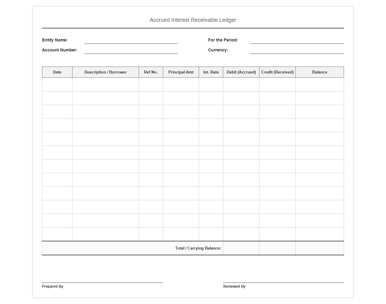Accrued Interest Receivable Ledger Template