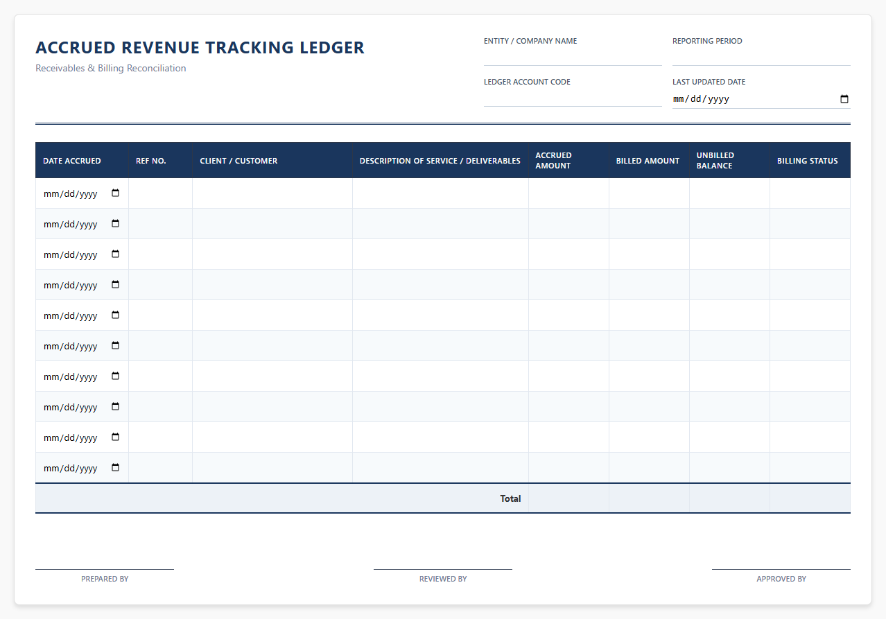 Accrued Revenue Tracking Ledger Template