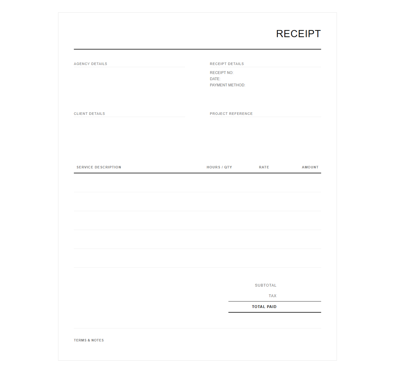 Agency Creative Services Receipt Template