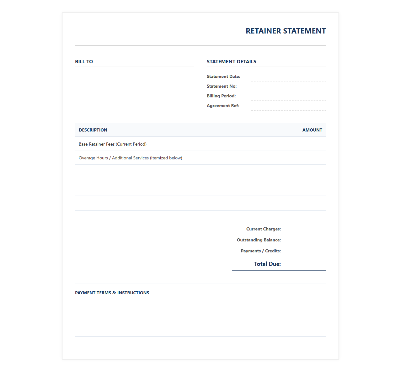 Agency Retainer Billing Statement Template