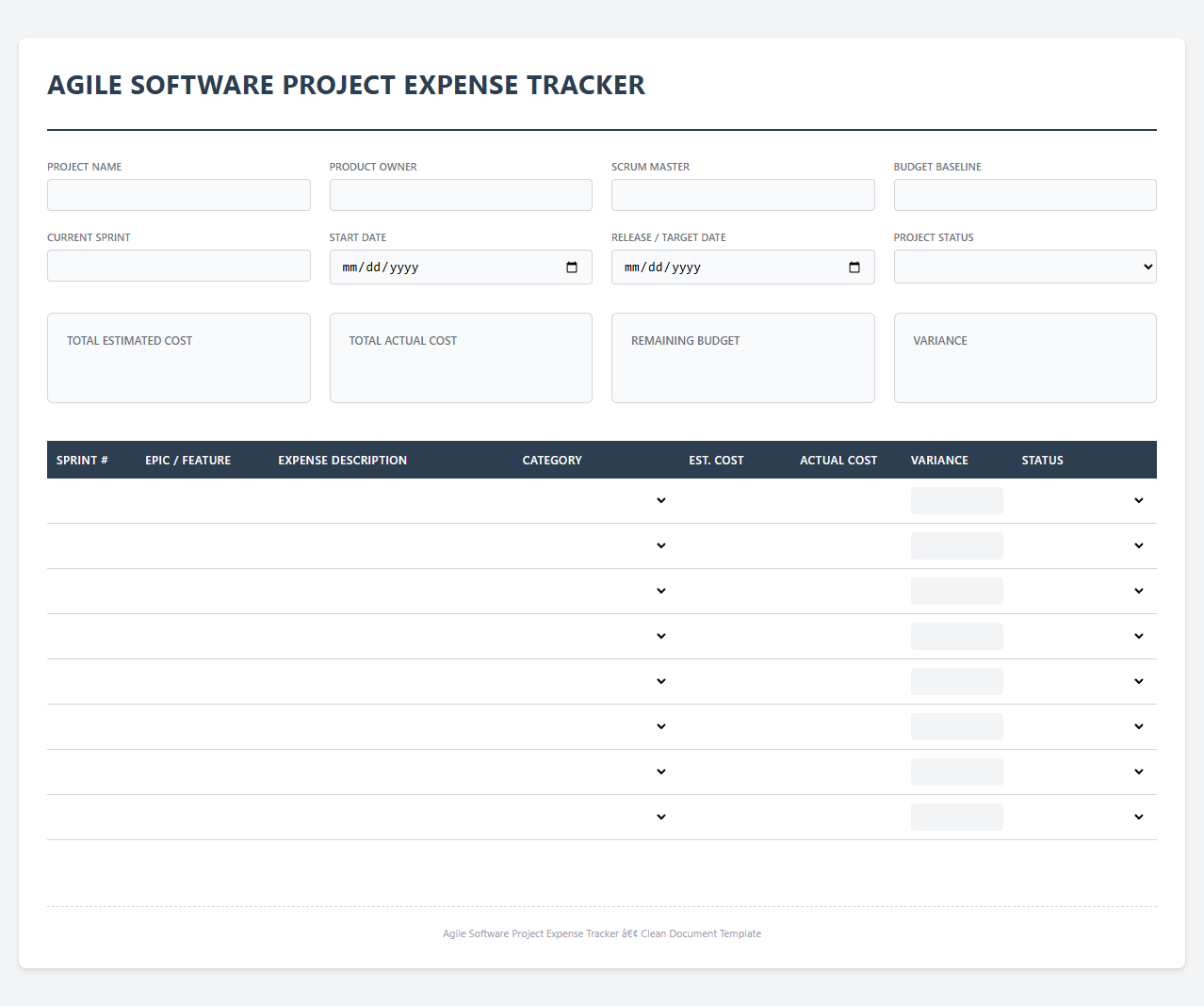Agile Software Project Expense Tracker