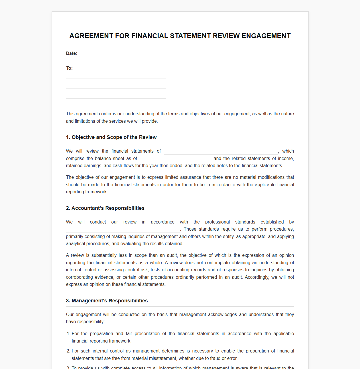 Annual Financial Statement Review Engagement Template