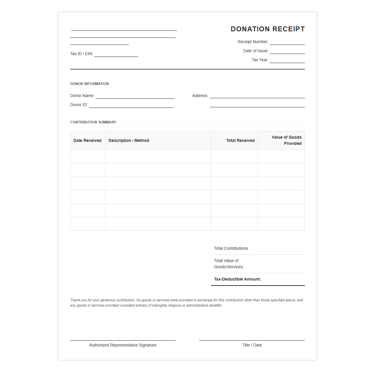 Annual Individual Donation Summary Receipt