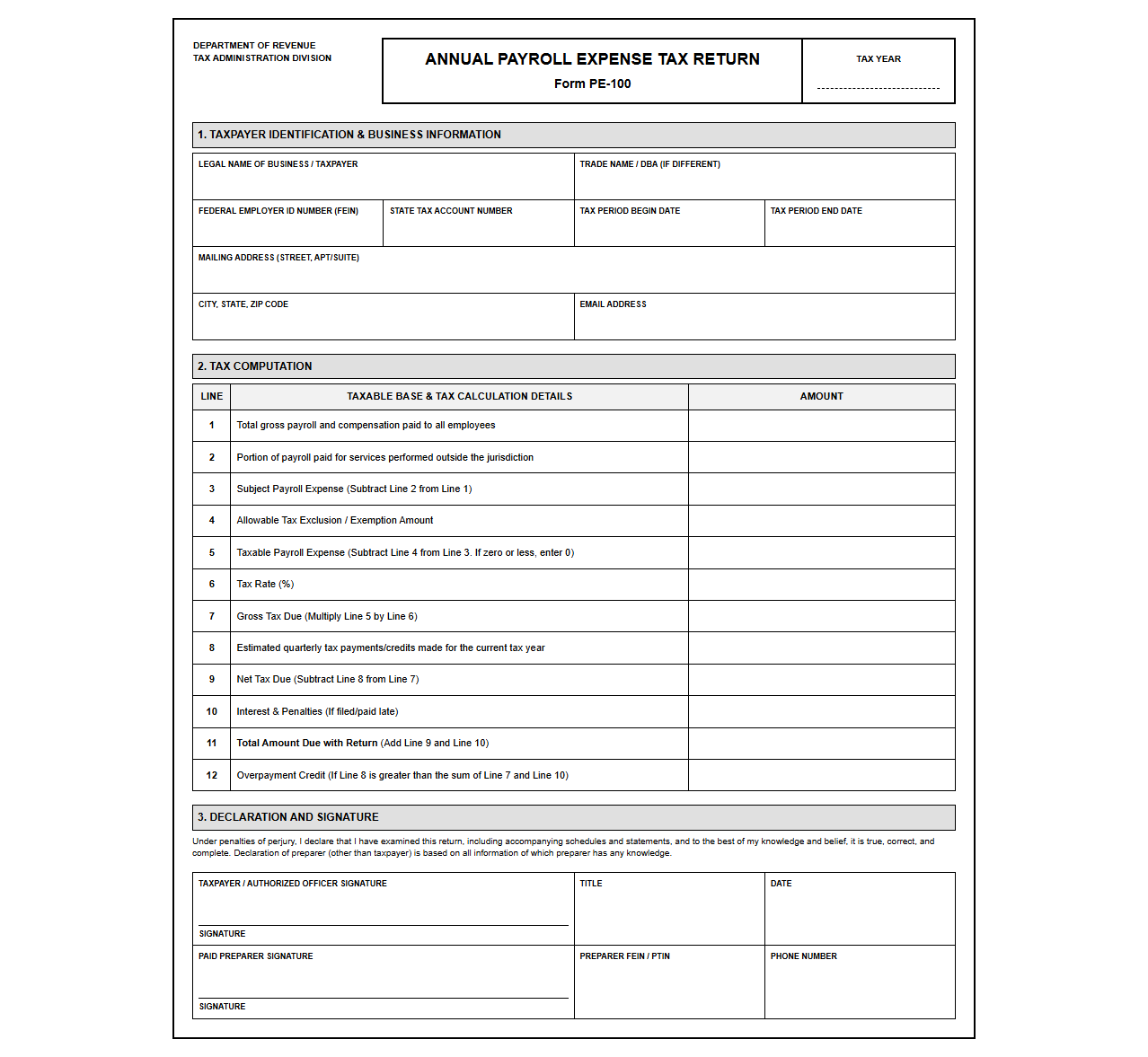 Annual Payroll Expense Tax Filing Template