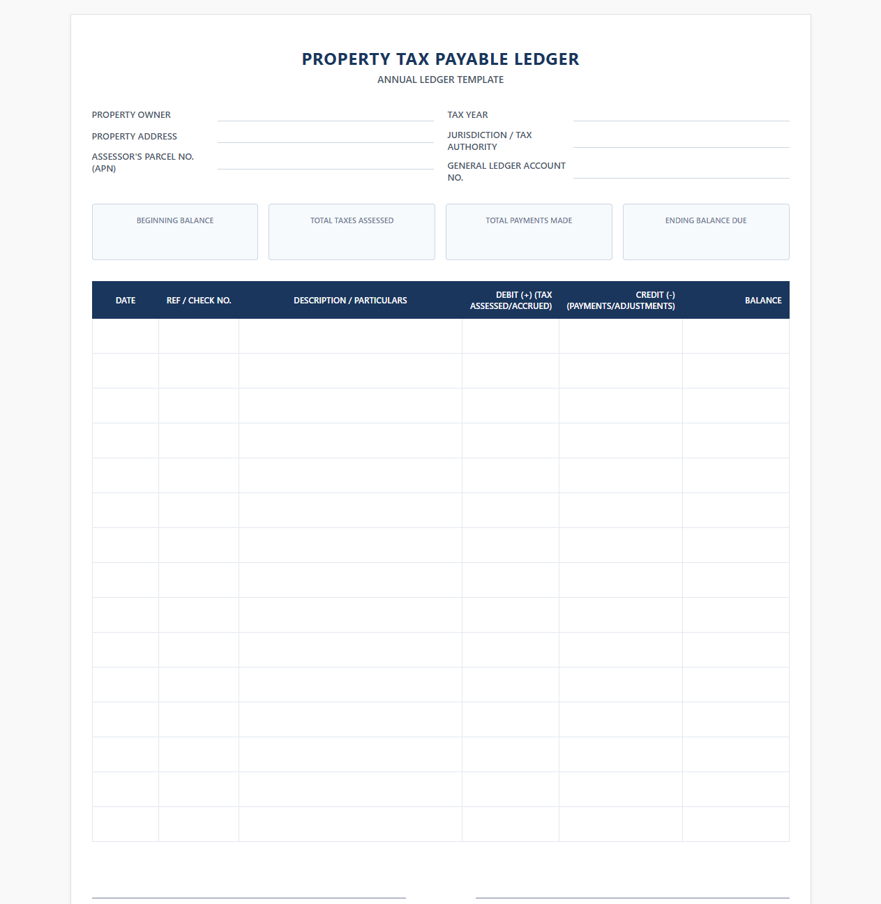 Annual Property Tax Ledger Template