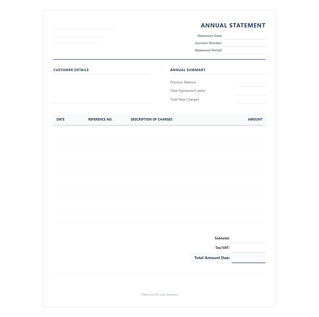 Annual Statement of Charges Template