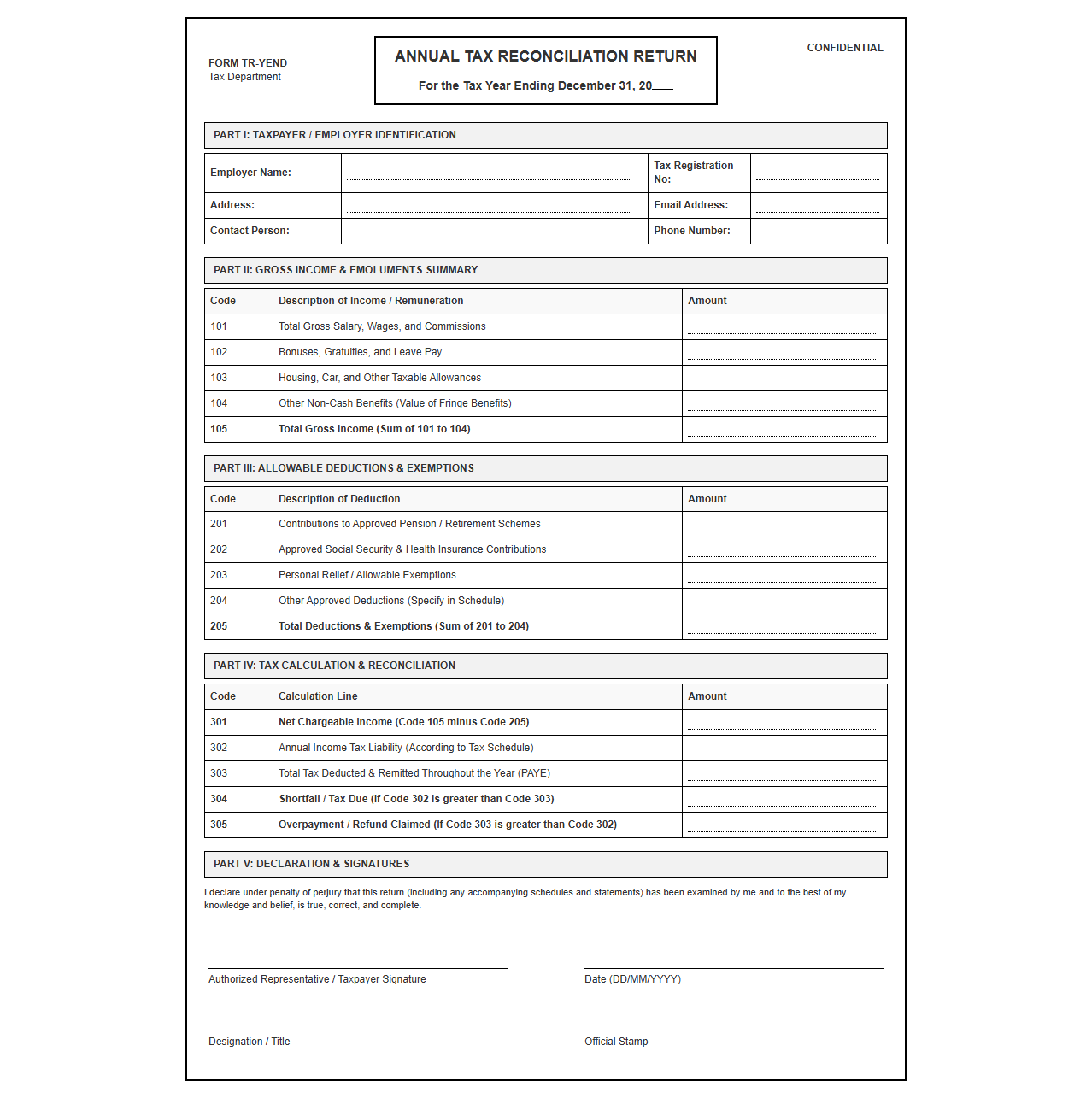 Annual Tax Reconciliation Return Form
