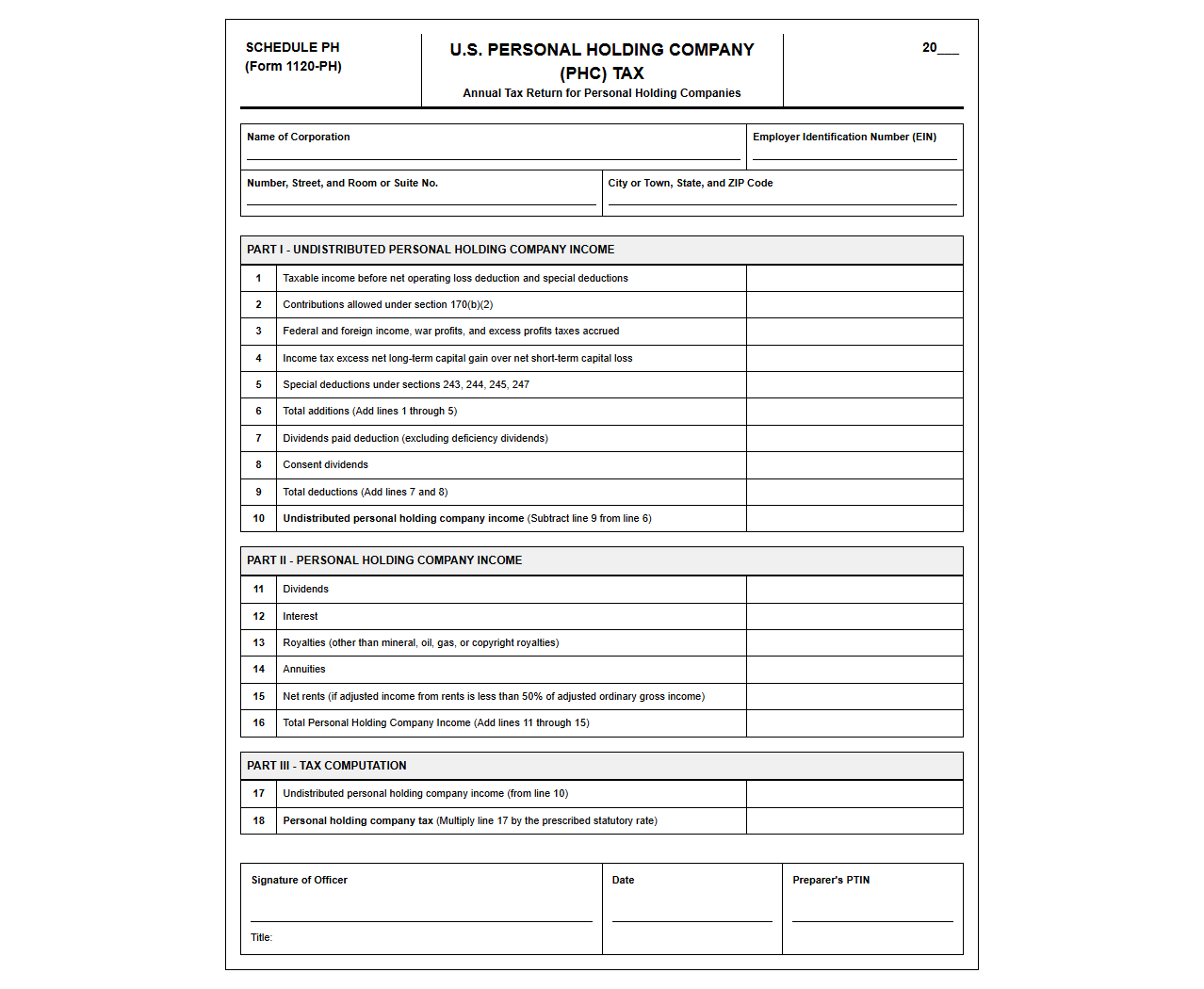 Annual Tax Return for Personal Holding Companies