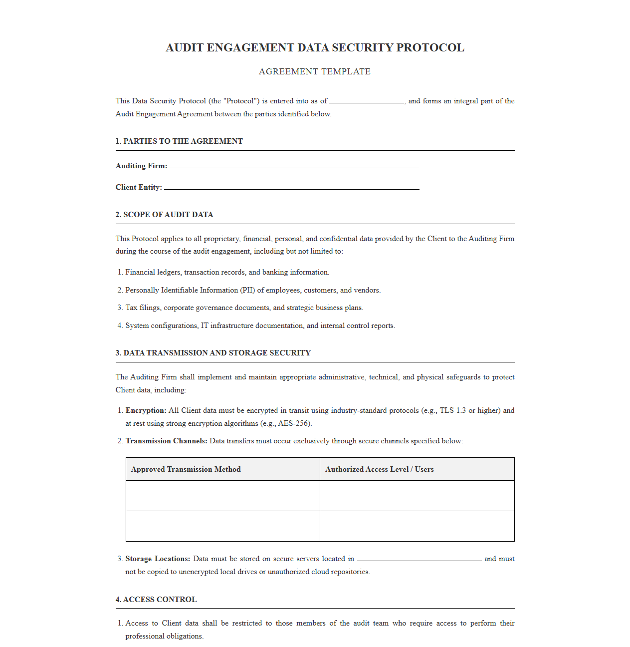 Audit Engagement Data Security Protocol Template