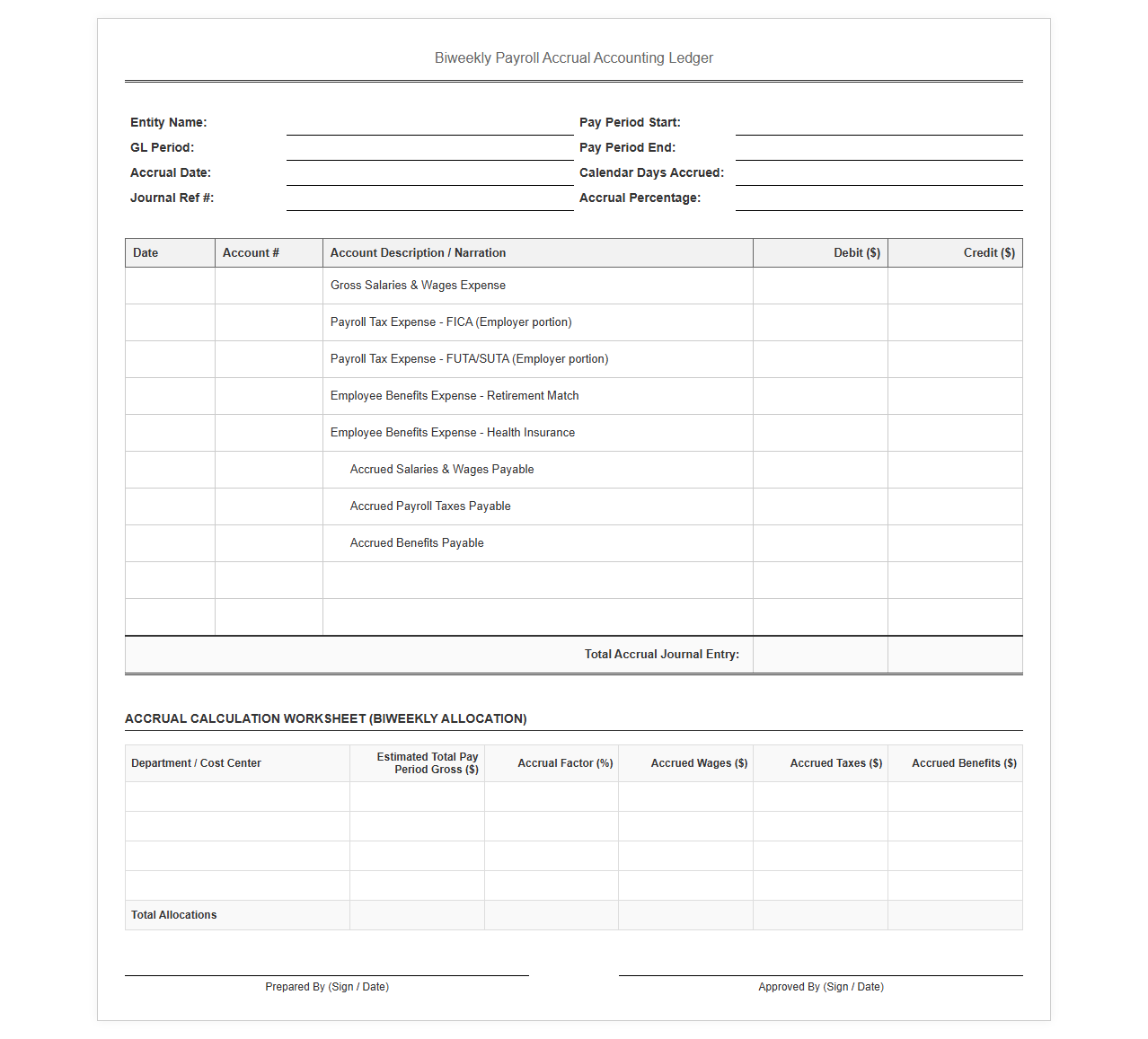 Biweekly Payroll Accrual Accounting Ledger