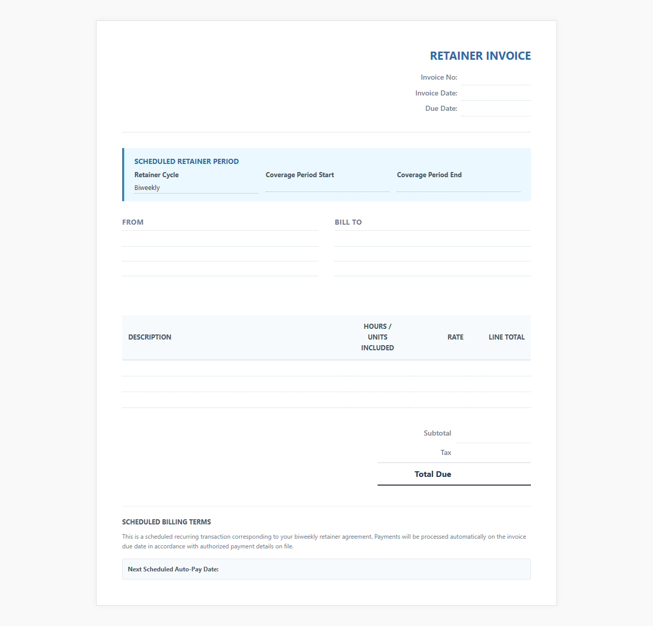 Biweekly Scheduled Retainer Invoice Template