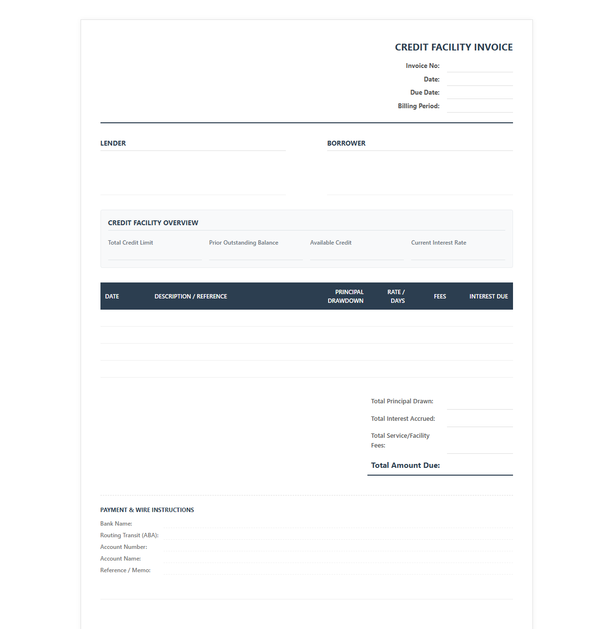 Business Credit Facility Invoice Template