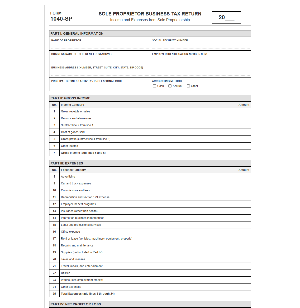 Business Tax Return Template for Sole Owners