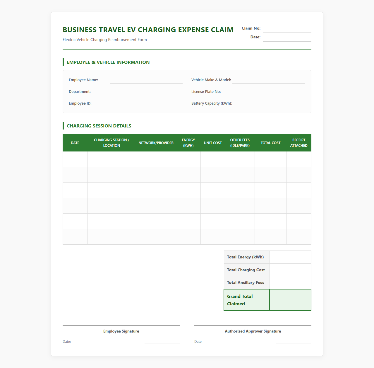 Business Travel EV Charging Expense Claim