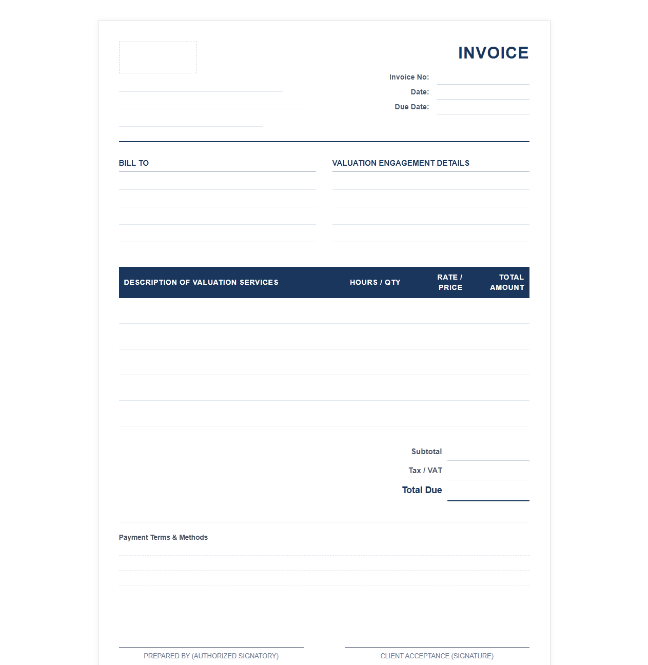 Business Valuation Fees Invoice