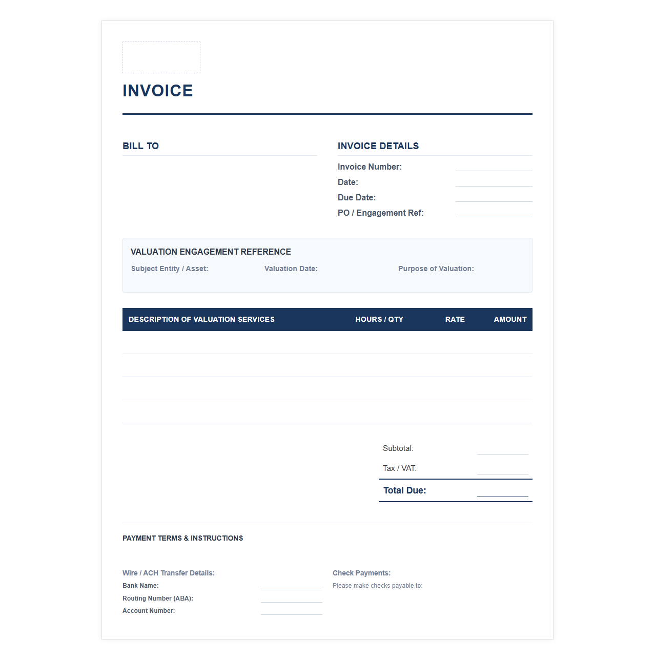 Business Valuation Invoice Template