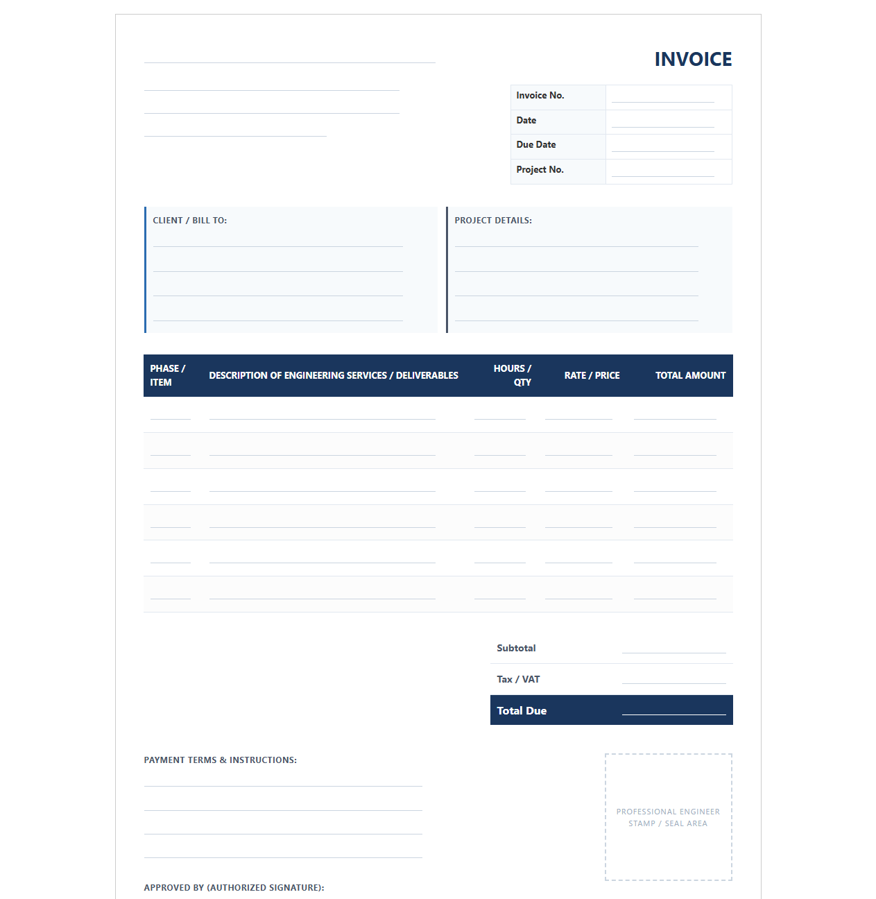 Civil Engineering Project Invoice Template