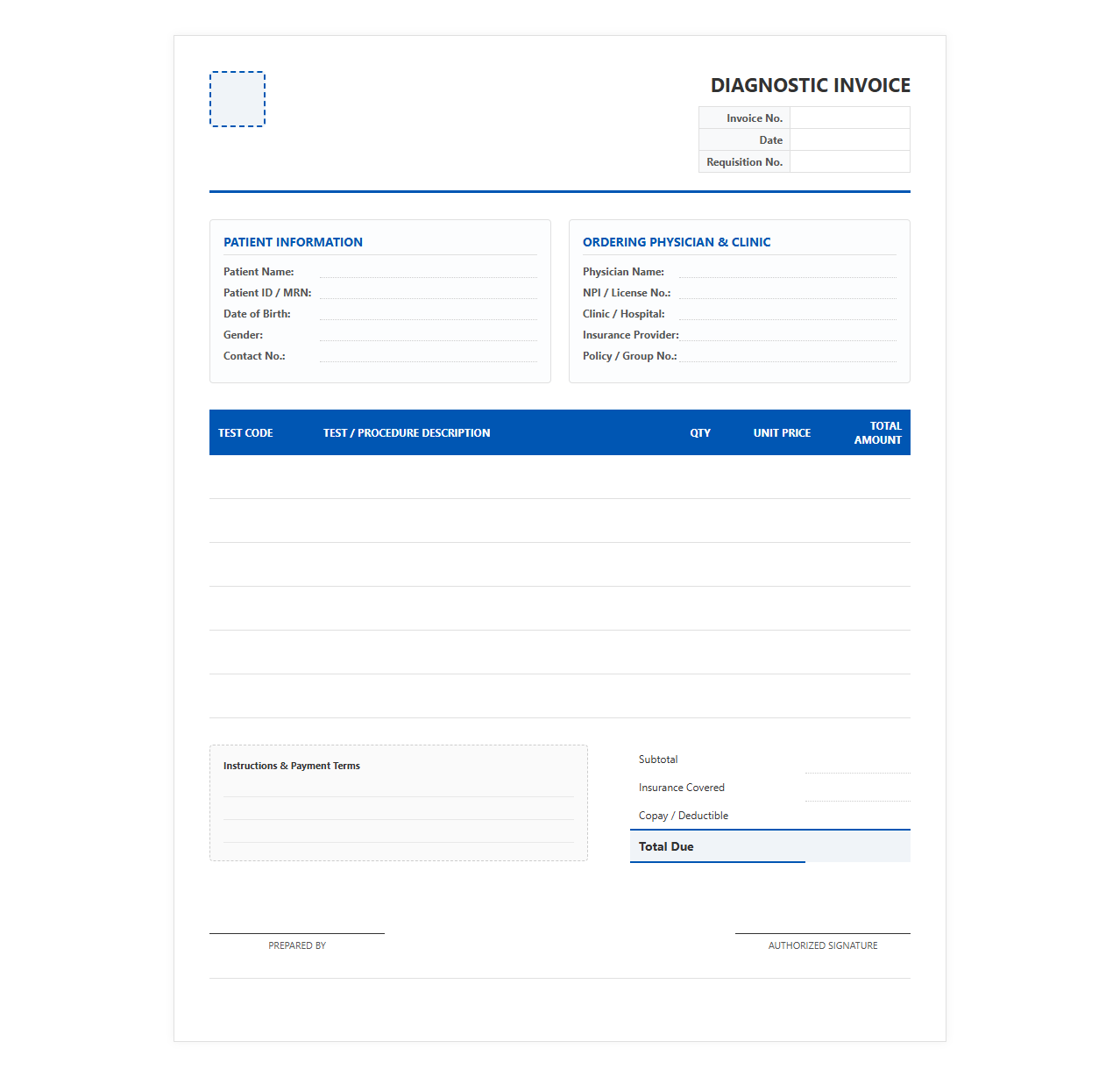 Clinical Laboratory Diagnostic Invoice