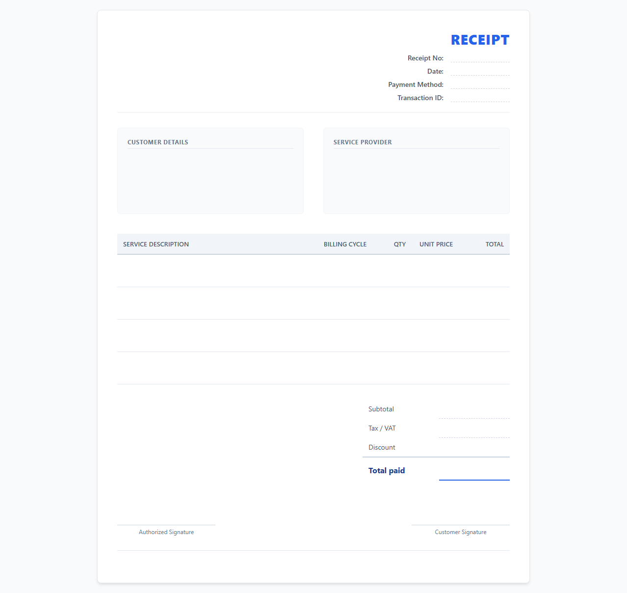 Cloud Storage and Hosting Service Receipt Template
