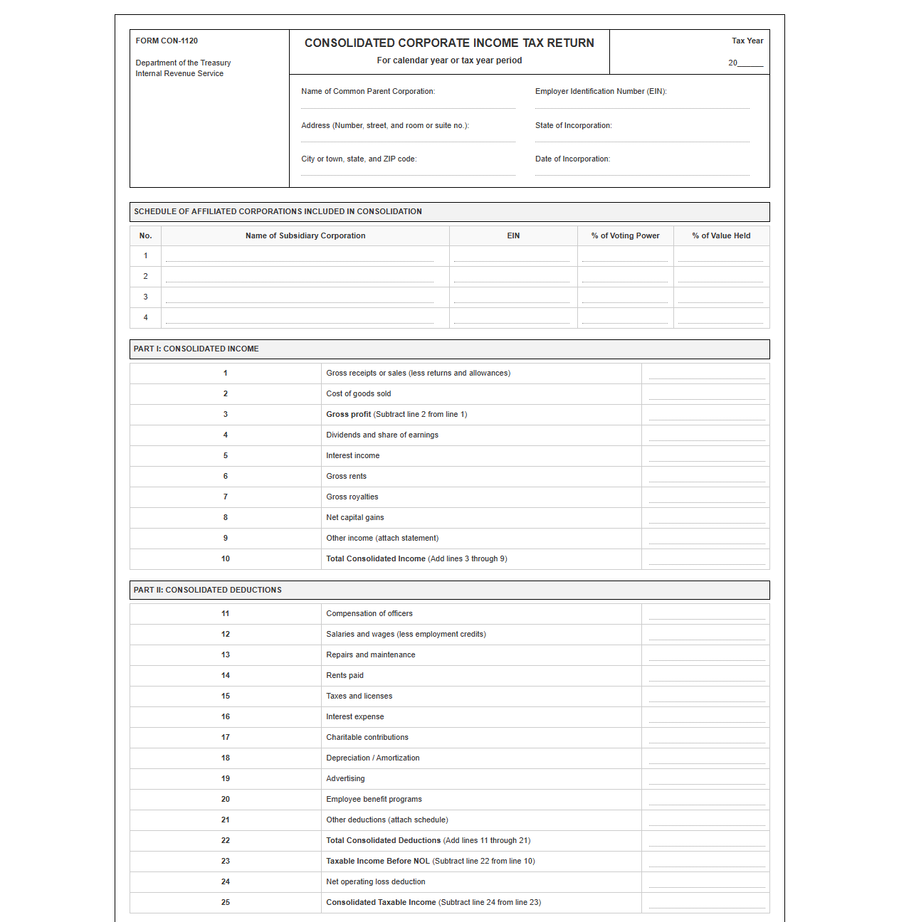 Combined Corporate Tax Return Template