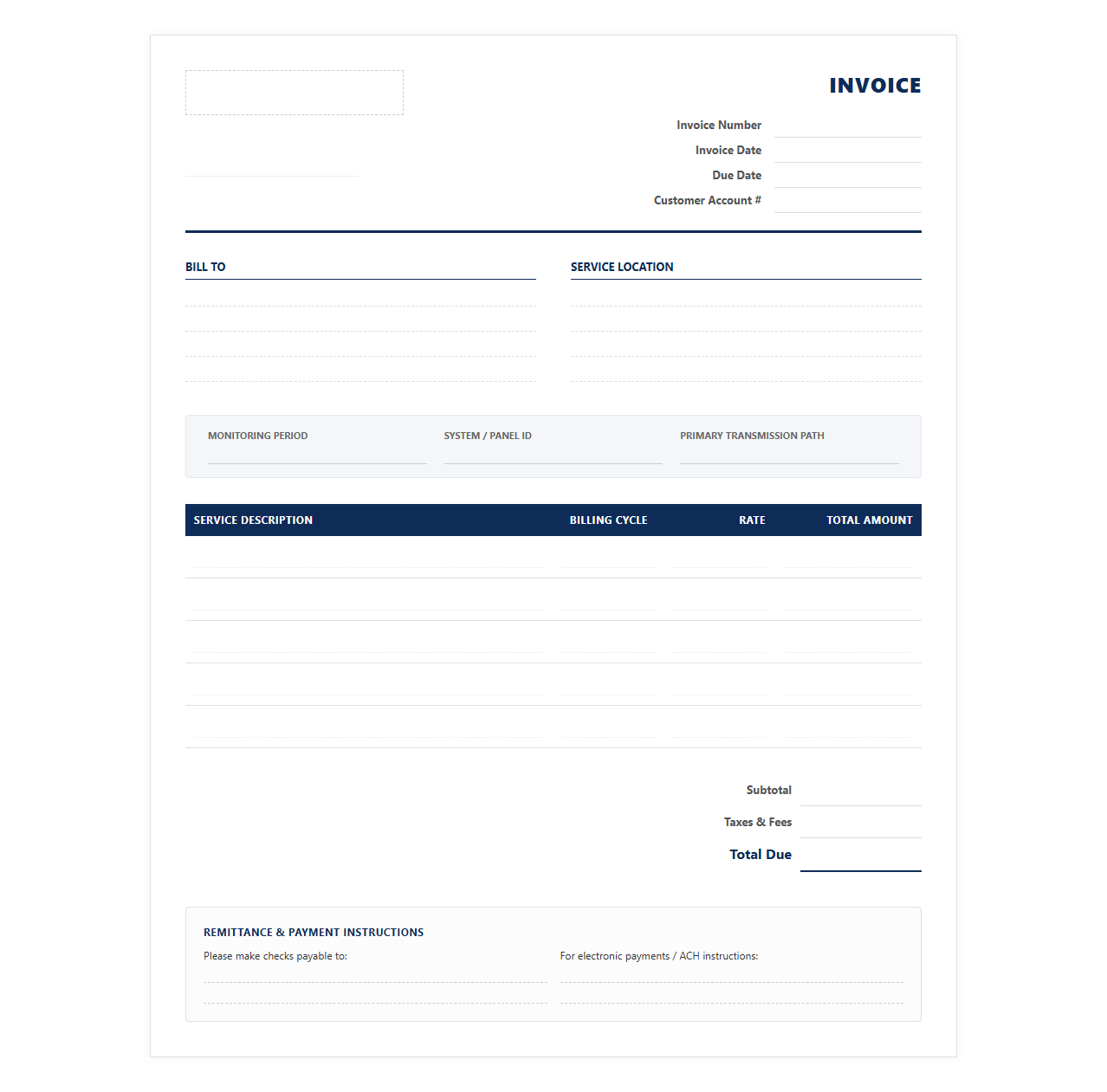 Commercial Alarm Monitoring Service Invoice