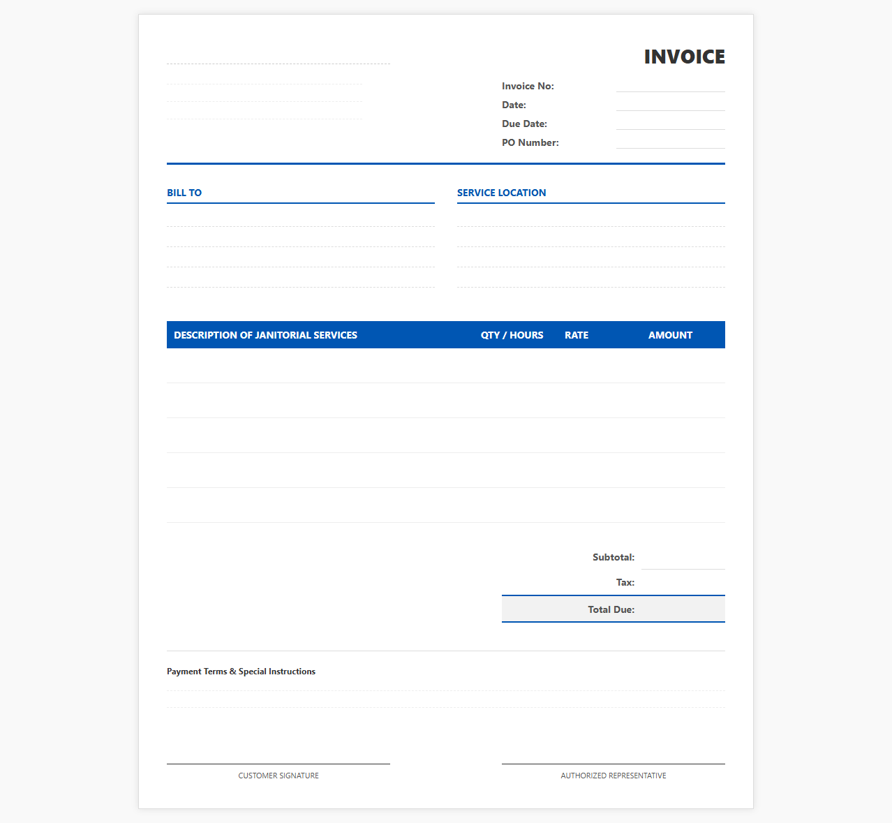 Commercial Janitorial Service Bill Template