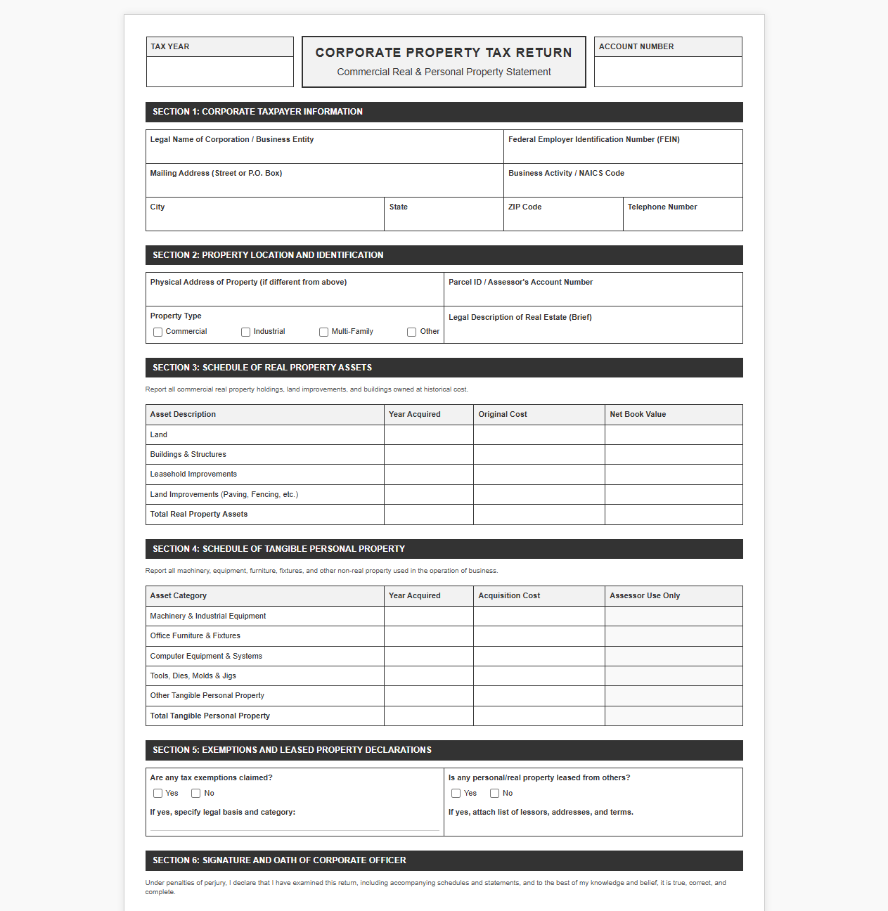 Commercial Property Tax Return Template