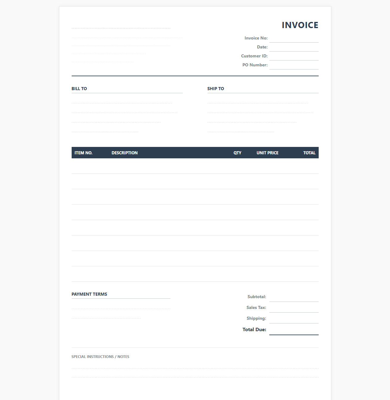 Commercial Retail Sales Invoice Template