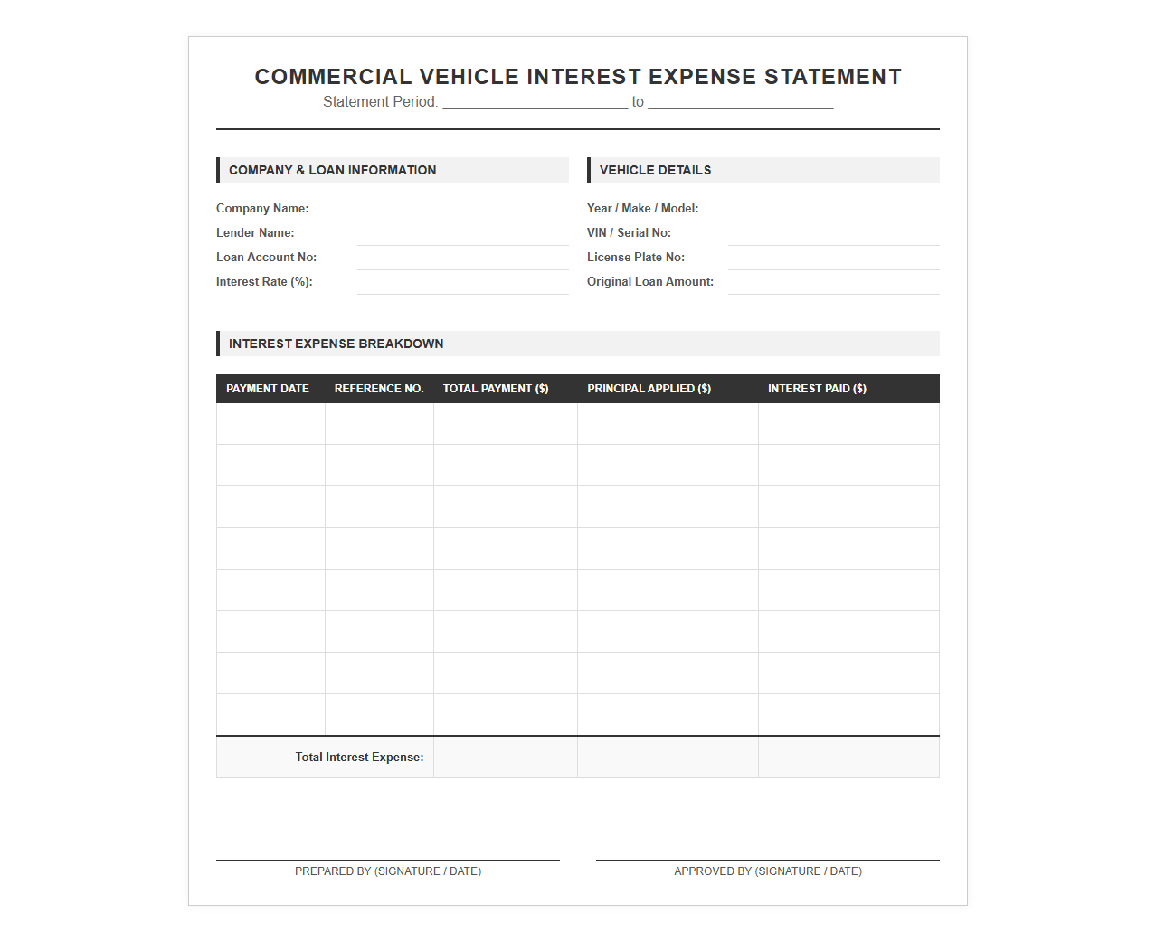 Commercial Vehicle Interest Expense Statement