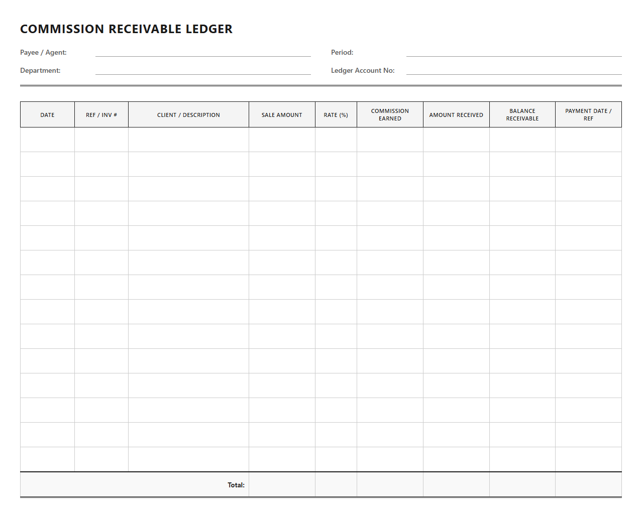 Commission Receivable Ledger Template