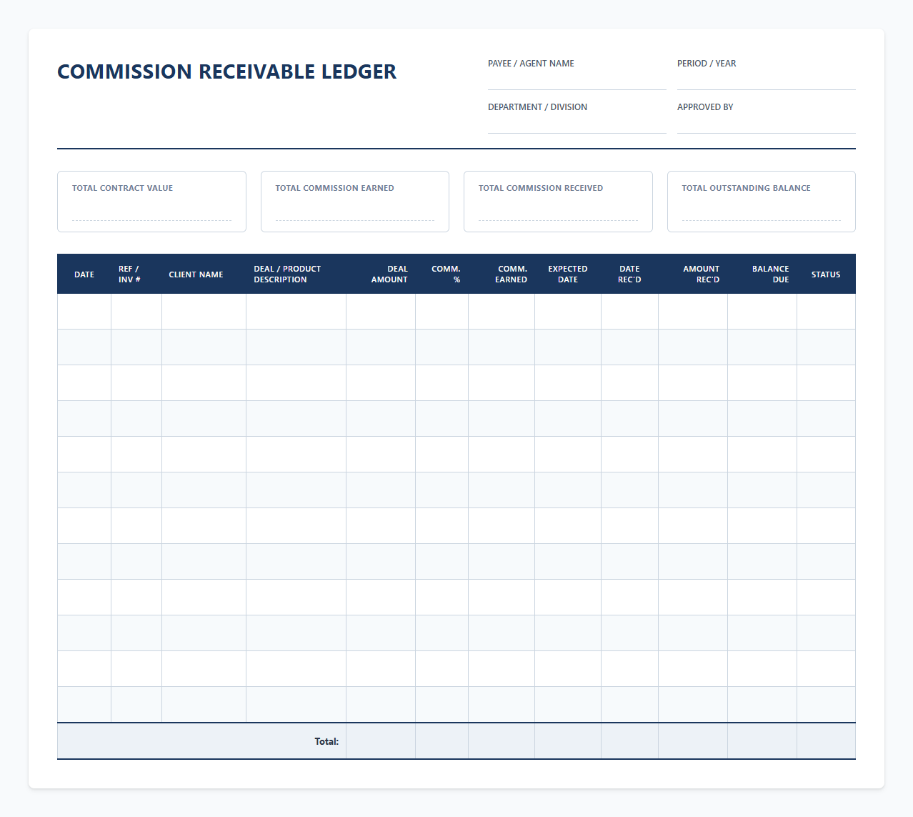 Commission Receivable Tracking Ledger