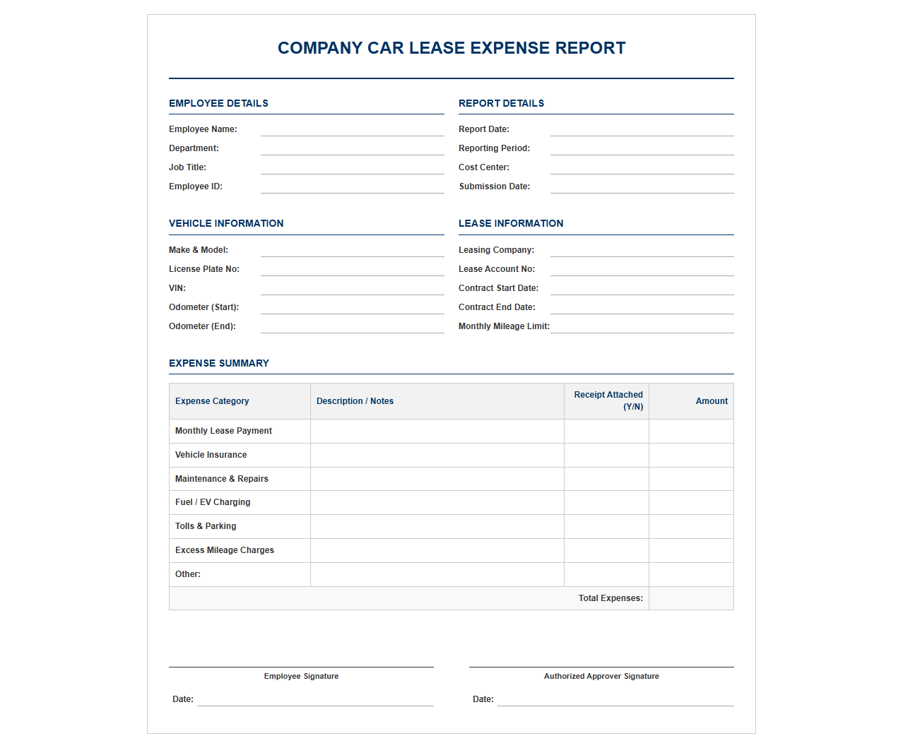 Company Car Lease Expense Report