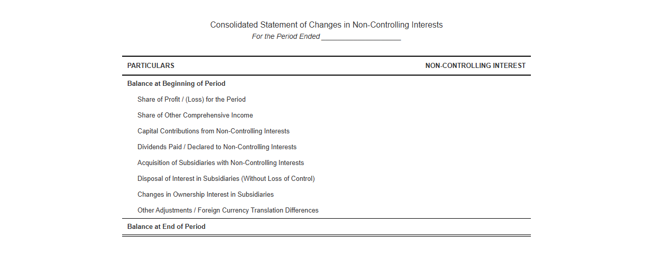 Consolidated Statement of Non-Controlling Interest Changes