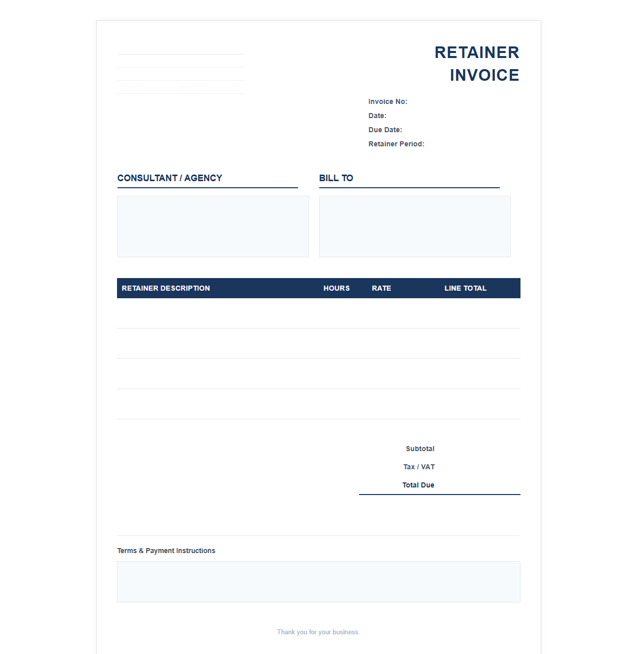 Consulting Retainer Fee Invoice Template