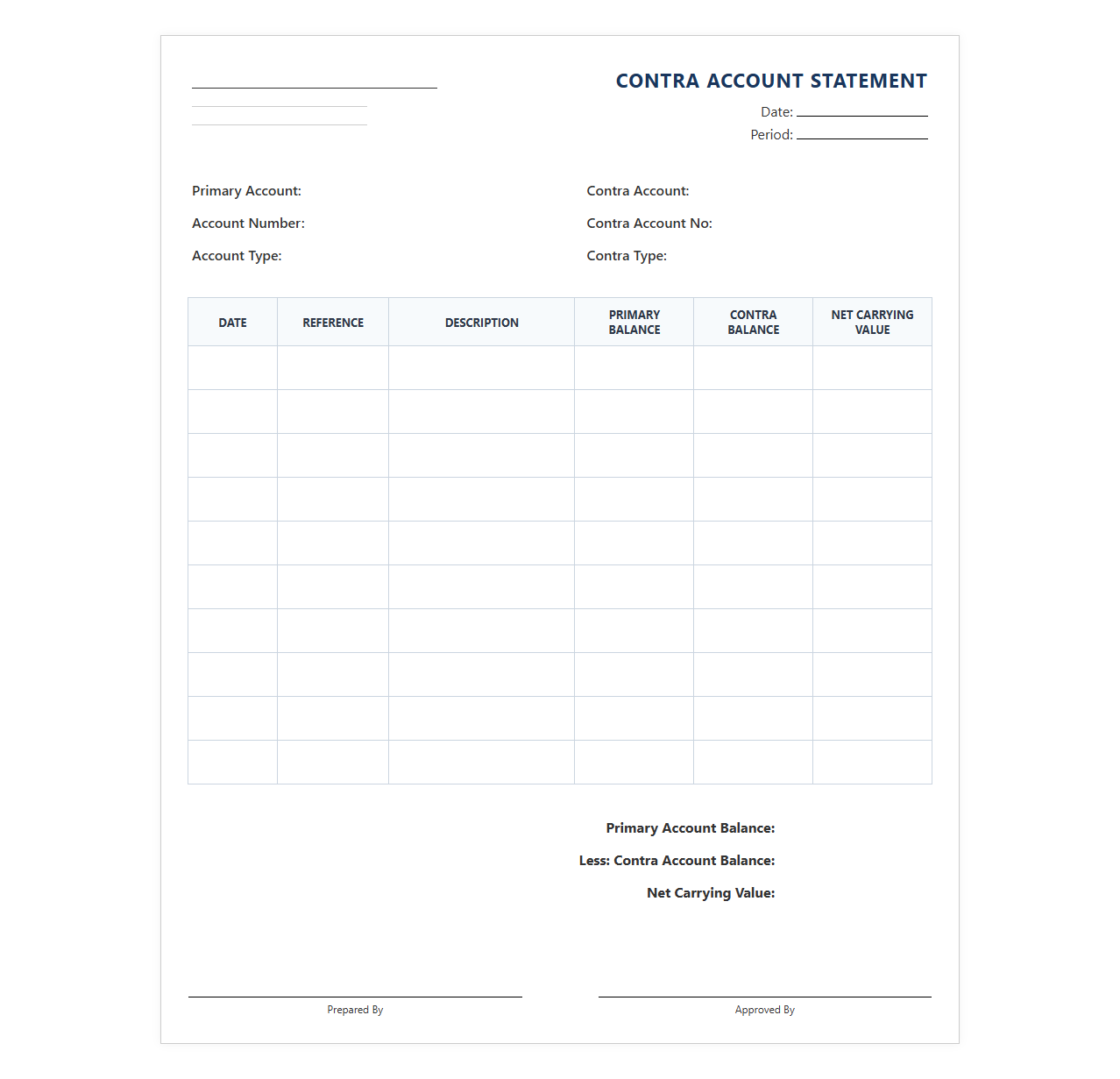 Contra Ledger Account Balance Statement Template