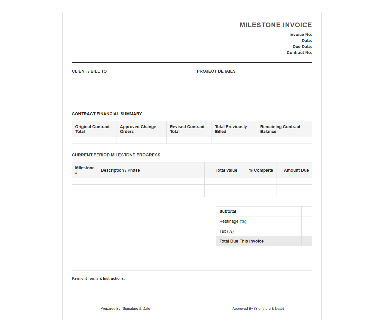 Contract Milestone Billing Invoice Template