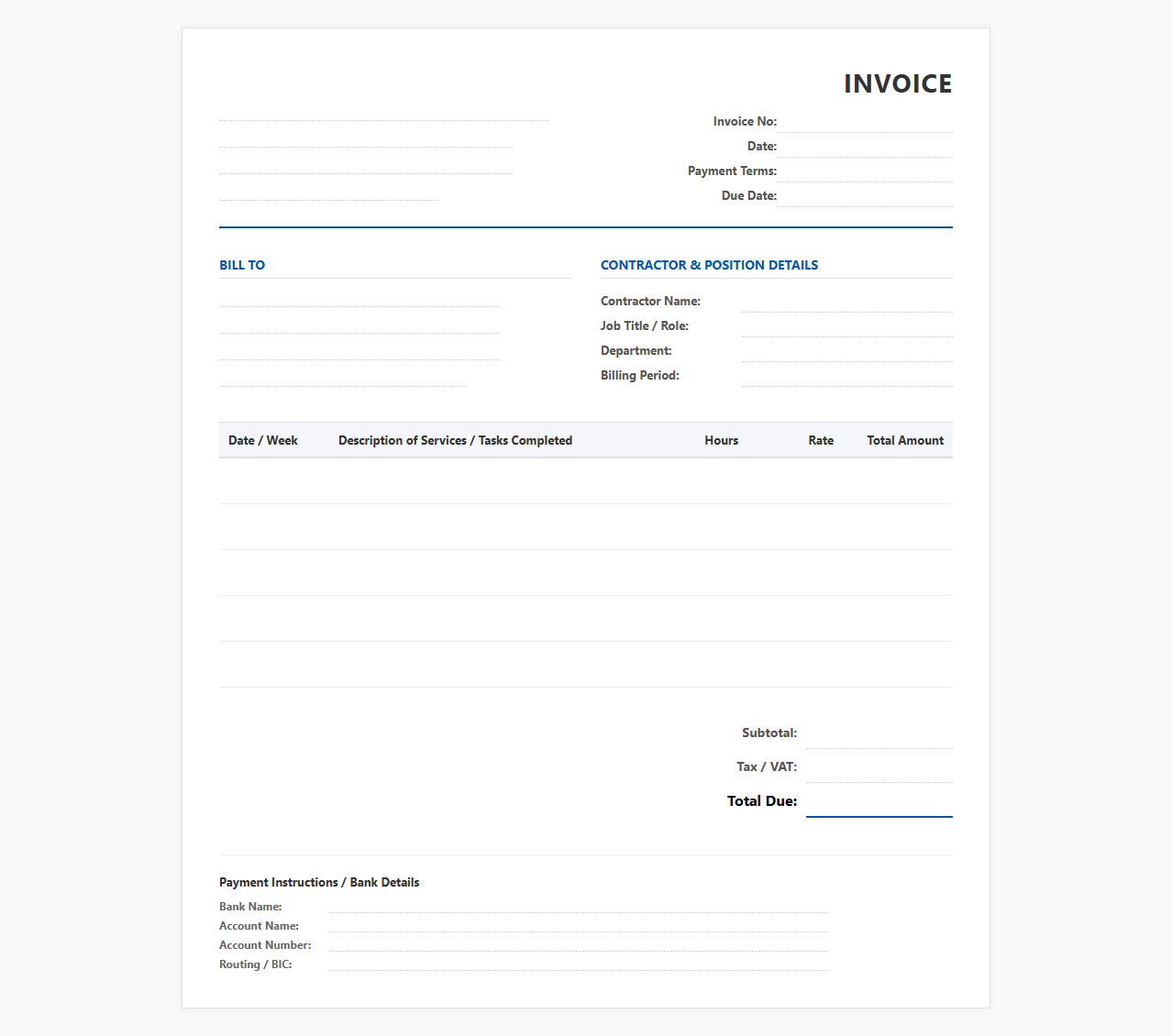 Contractor Staffing Services Invoice Template